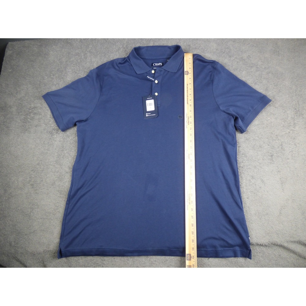 Chaps Mens XXL Pima Cotton Short Sleeve Polo Shirt Navy Blue Solid New - Picture 7 of 9